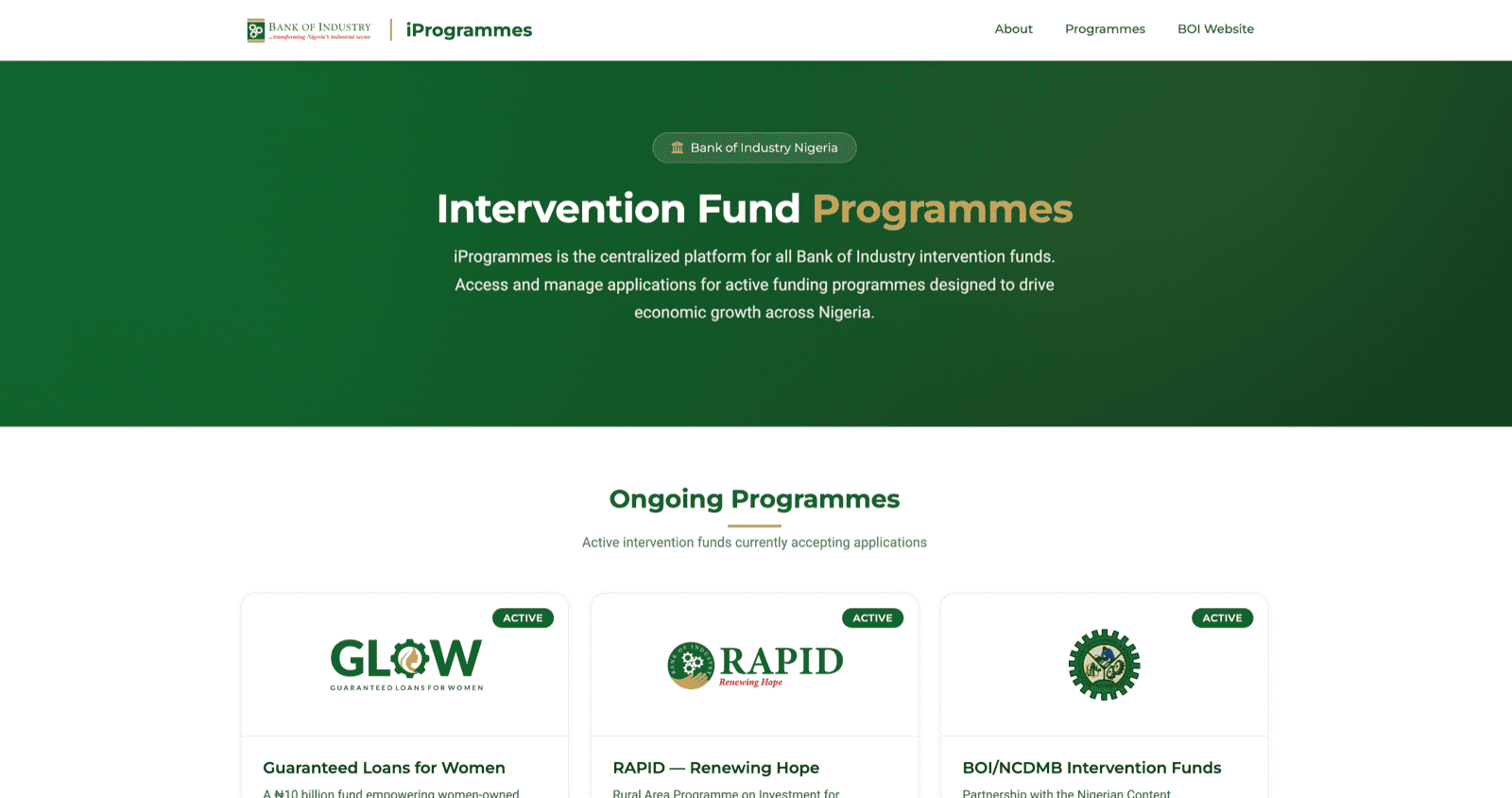 BOI Fund Programmes Website